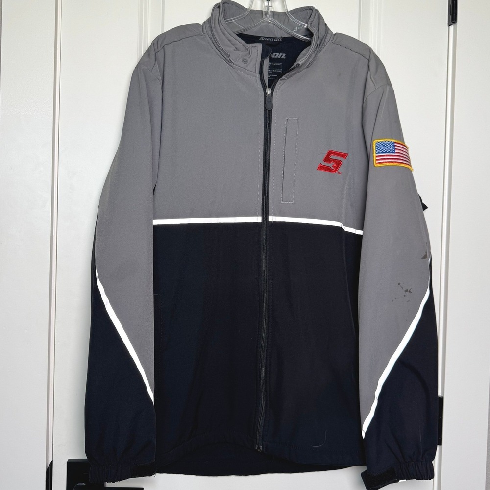 Snap-on Tools Mens Grey Black Softshell Fleece Lined Jacket Large USA Flag Logo